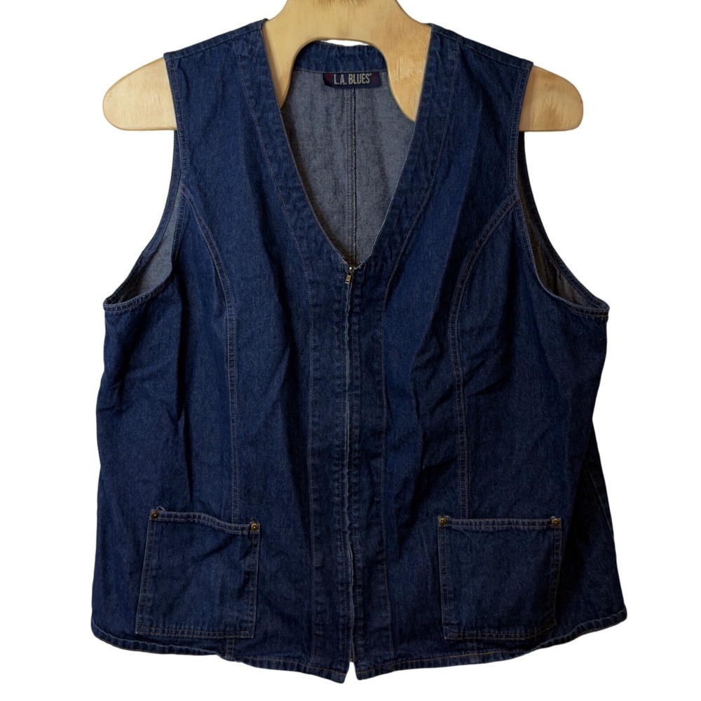 L.A. Blues Vintage 90s Y2K Zip Front Dark Wash Denim Vest Size 3X Pockets